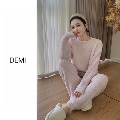 MISS RUILI 定制 新款圆领保暖半边绒睡衣可外穿家居服套装F1382