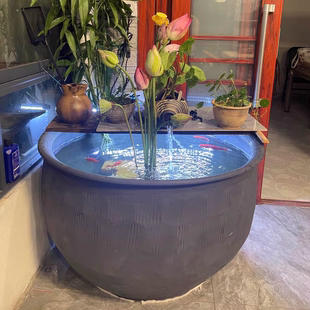 特大老陶缸1米口径鱼缸睡莲缸荷缸风水招财北京盆水缸庭院造景观