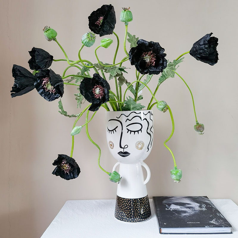 假花仿真黑罂粟丝花暗黑风少女主诱惑写真虞美人客厅冷色装饰摆件