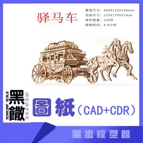 乌克兰3D木质机械拼图宫廷马车机械传动模型玩具图纸CAD+CDR+说明