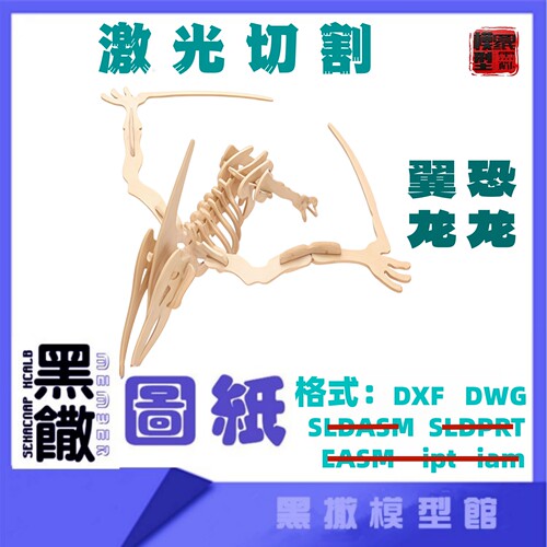 恐龙13翼龙3D模型CAD激光切割手工下料图纸设计DXF画描图无说明