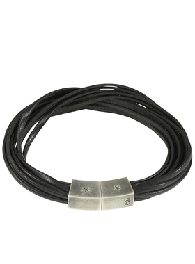 凯翼cai时尚多层嘻哈皮绳男士手工制作黑色手链925银手绳饰品礼物