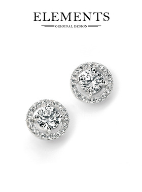 英国进口优雅纯银锆石仿钻女士耳钉精致小巧超闪925银耳饰E4909C