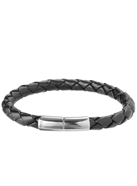 凯翼cai复古编织皮绳925纯银百搭黑色皮质简约个性男士手链情侣潮