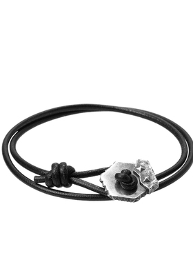 凯翼cai双层皮绳925银手链时尚简约欧美街头百搭黑色潮牌皮质手绳