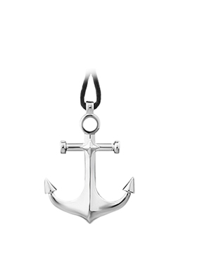 凯翼cai潮流正品皮绳项链男士925纯银船锚吊坠欧美银饰毛衣链饰品