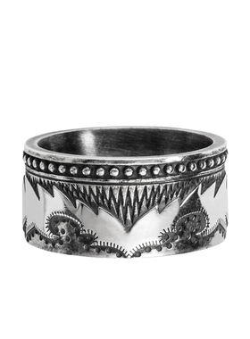 cai纯银雕花宽面配饰男士戒指