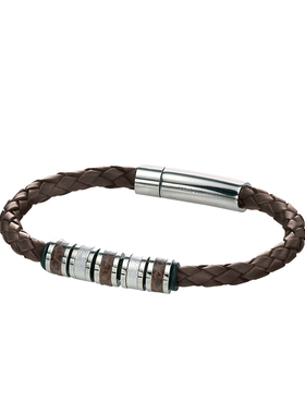 英国进口fredbennett男士编织皮质手链钛钢轻奢时尚个性手腕饰品