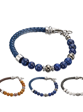 英国进口fredbennett潮编织皮质珠子手链时尚男士钛钢圈手腕饰品