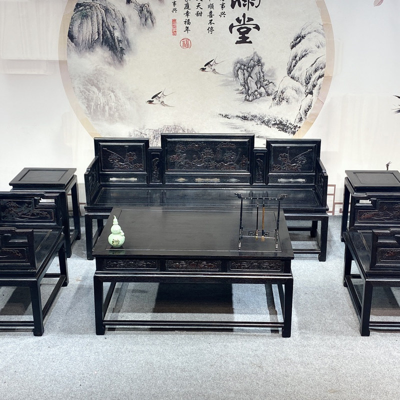 新中式紫檀木沙发六件套红花梨原木仿古代全实木围椅扶手椅