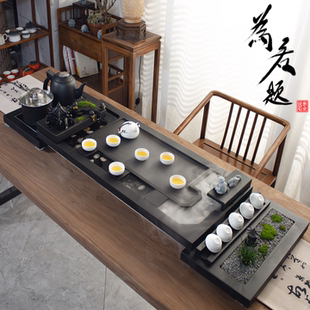 特大号乌金石茶盘烧水壶全自动一体轻奢雾化简约茶海流水养鱼茶台