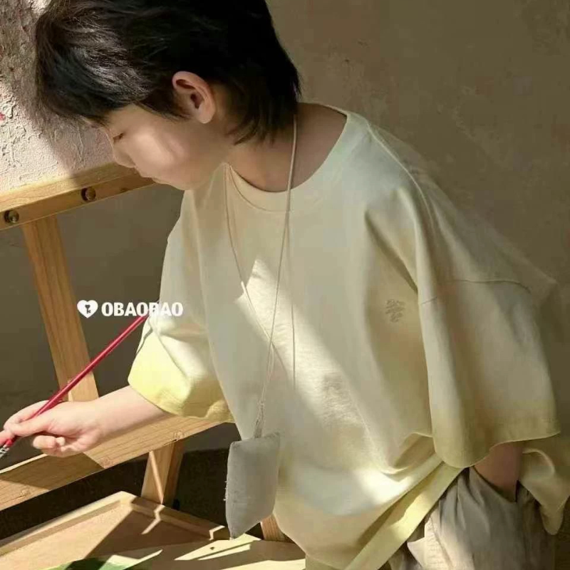 品牌潮流童装25夏款男童渐变短袖T恤黄色粉色女童儿童T恤