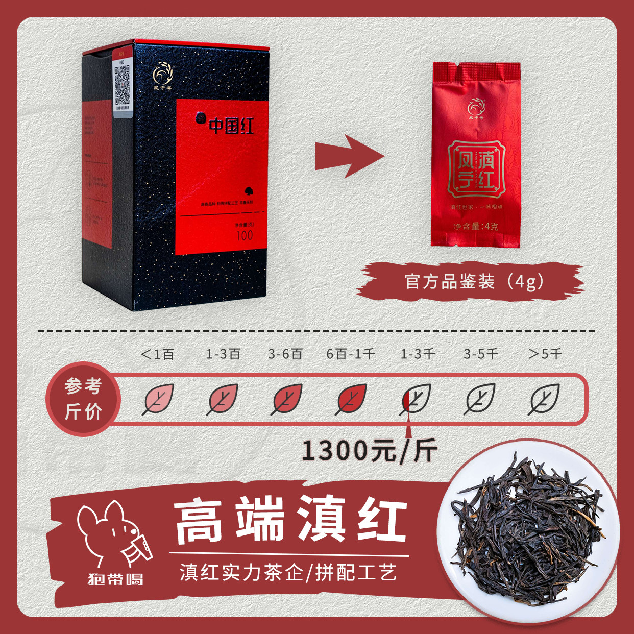 【单泡】凤宁号 中国红 高端云南滇红茶叶茶样试喝品鉴装狍带喝