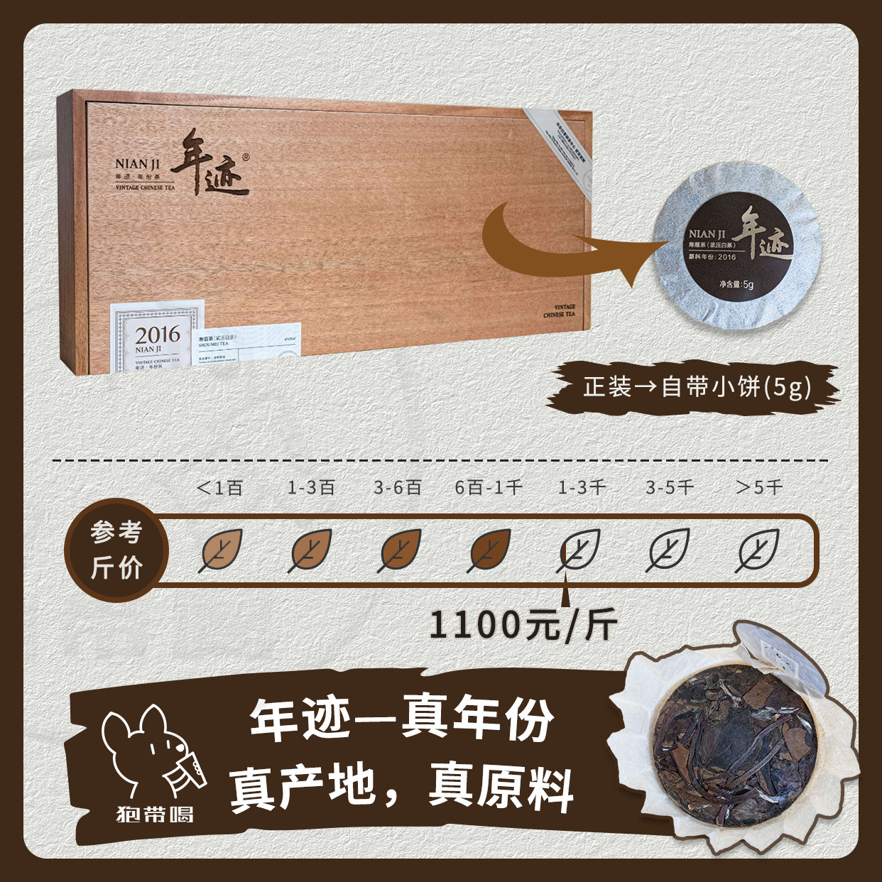 【单泡】年迹 2016福鼎市老白茶紧压寿眉 小罐茶茶样试喝品鉴装