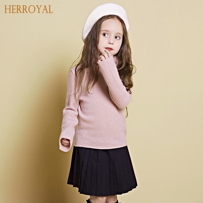 HERROYAL 男女童秋冬山羊绒高领套头衫保暖羊绒衫打底衫毛衣 亲子