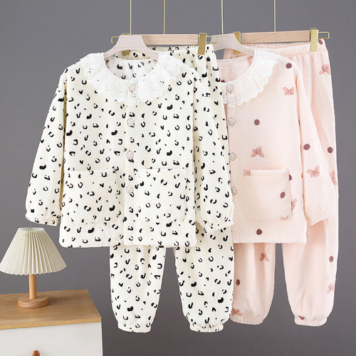 秋冬儿童珊瑚绒开衫睡衣家居服