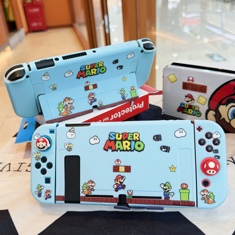 蓝色经典任天堂switch保护壳Oled手柄套可爱卡通硅胶ns续航版lite