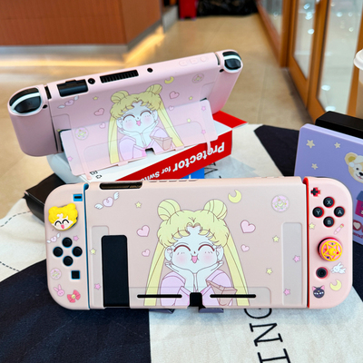 粉色少女任天堂switch保护壳Oled手柄套可爱卡通硅胶ns续航版全包
