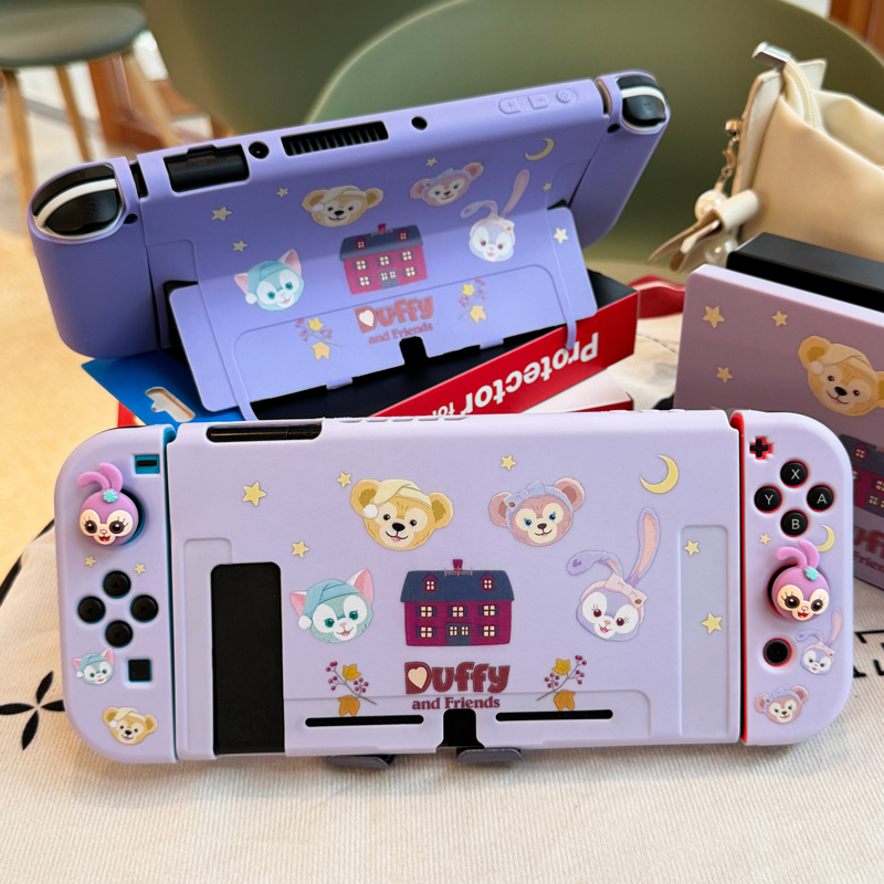紫色卡通任天堂switch保护壳Oled手柄套可爱卡通硅胶ns续航版全包