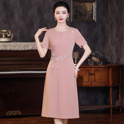 钉珠钉钻刺绣连衣裙婚宴婚礼6XL