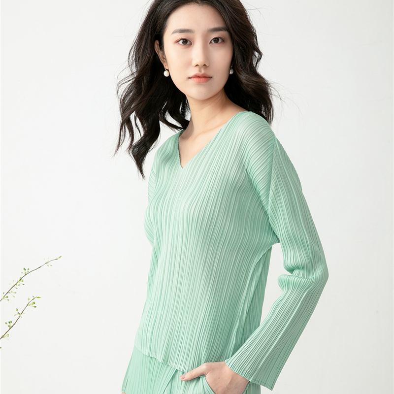 三宅长袖t恤褶皱宽松欧货质感薄