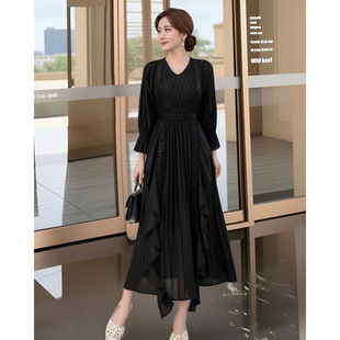 高级感多色轻奢长裙气质优雅端庄裙子春季女新款褶皱高端连衣裙