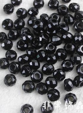 10粒 10x14mm巴西黑玛瑙切角算珠大孔珠子 DIY饰品散珠 AAA