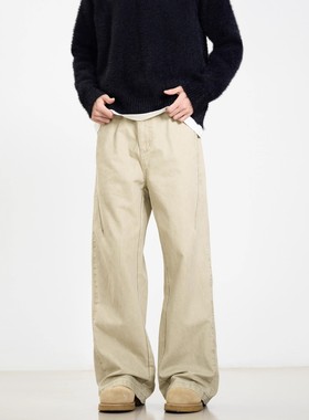 KISKO美式复古做旧百搭通勤直筒工装裤男女简约cleanfit休闲长裤