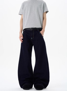 KISKO美式高街原色丹宁绿松石弯刀牛仔裤男女设计感宽松百搭裤子