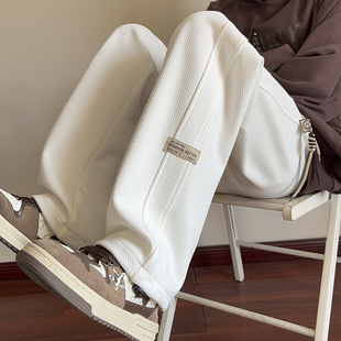 白色裤子男士春秋季新款加绒束脚运动卫裤潮青少年宽松直筒休闲裤