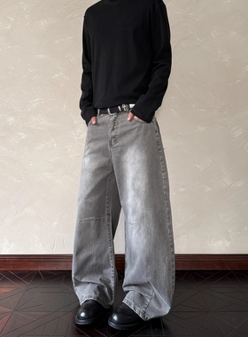 A PUEE美式复古vibe晕染渐变牛仔裤潮直筒微喇显瘦简约百搭工装裤