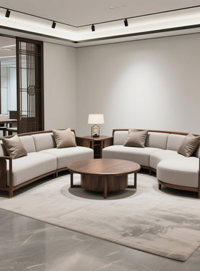 新中式北美黑胡桃实木沙发布艺组合现代大小户型别墅高端家具定制