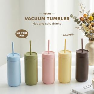 2026新款316不锈钢保温杯450ml双层真空便携式直身保温杯吸管水杯
