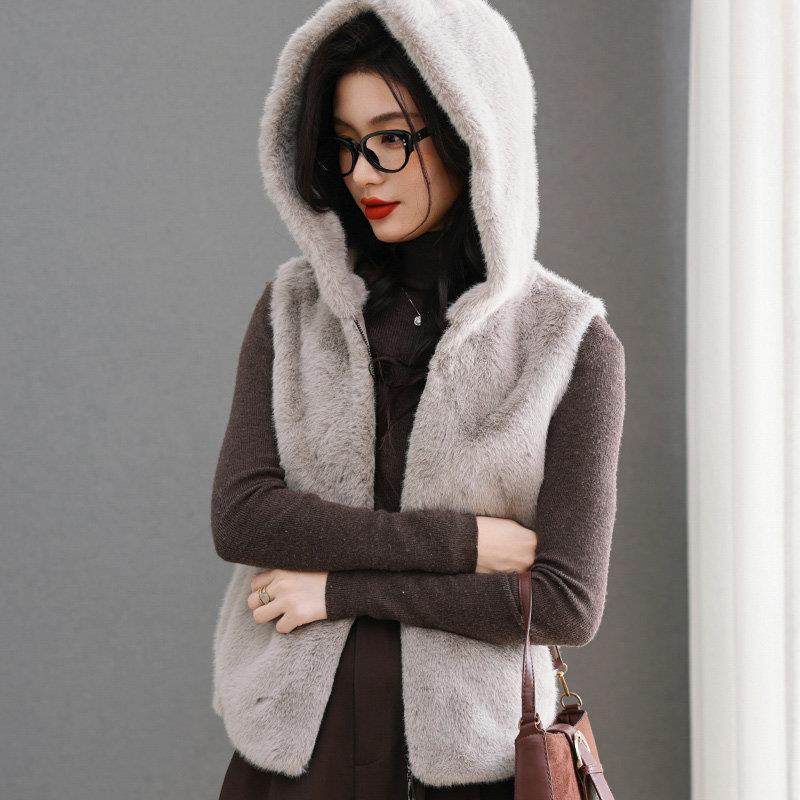 水貂绒皮草连帽衫无袖马甲背心外套女开衫拉链外搭披肩宽松2025秋,女装/女士精品,马夹,淘宝优惠券,粉丝福利购,淘宝优惠卷