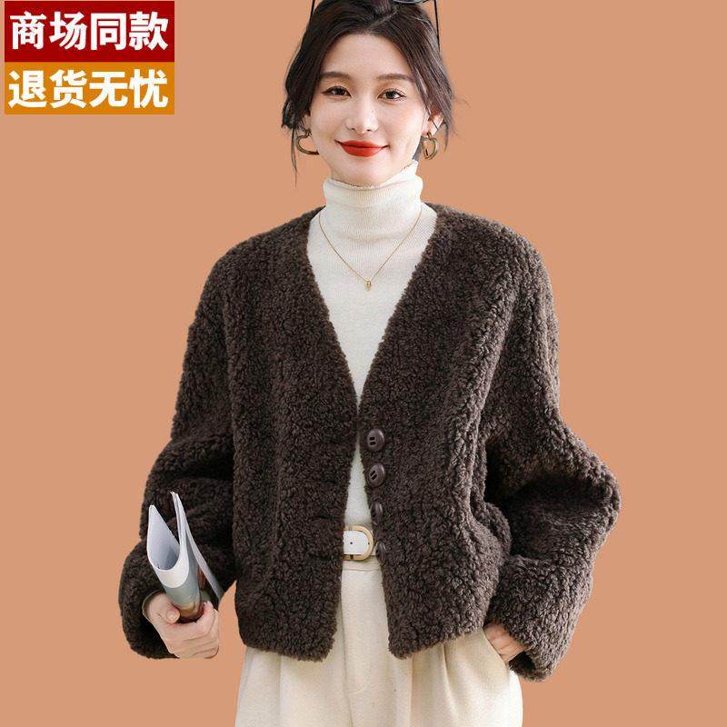 皮毛一体外套女短上衣颗粒绒羊剪绒羊羔毛皮草2025新款貂毛年轻款,女装/女士精品,短外套,淘宝优惠券,粉丝福利购,淘宝优惠卷