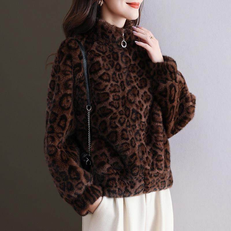 水貂绒皮草大衣外套女开衫短款豹纹羊毛衫宽松拉链立领加厚洋气,女装/女士精品,皮草,淘宝优惠券,粉丝福利购,淘宝优惠卷