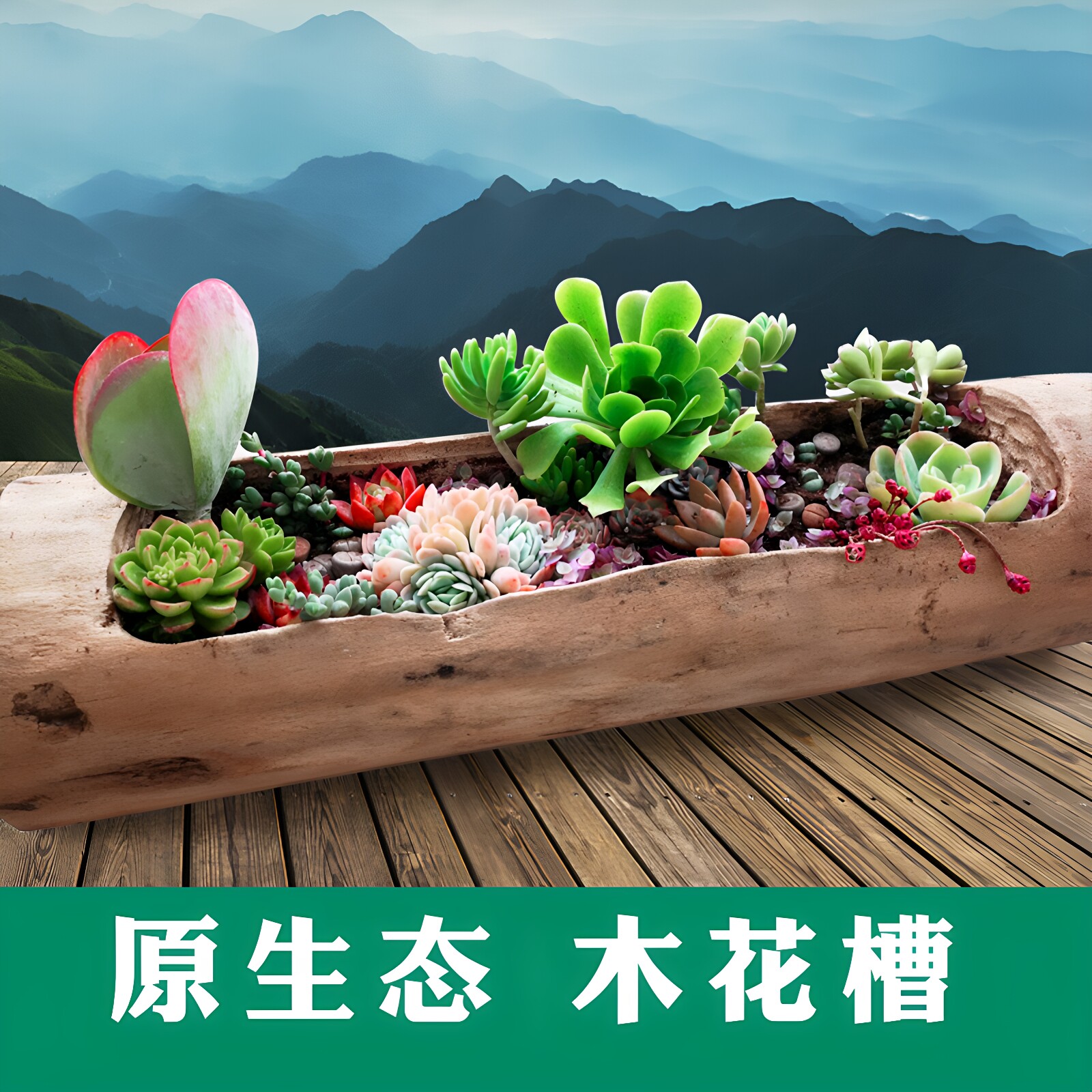 新型精致多肉花盆大口径长方形创意庭院阳台树桩仙人球木头花箱槽