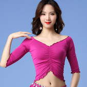 秋冬 东方舞蹈服装 肚皮舞上衣女莫代尔性感2021新款 练功服V领上装