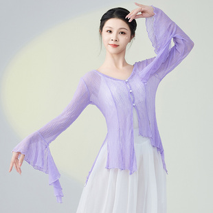 古典舞上衣新款长袖开衫舞蹈服装网纱外套练功服飘逸女中国舞纱衣