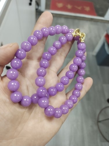 天然玉石缅甸紫罗兰樱花紫色帝王紫翠色玉朝珠项链珠链