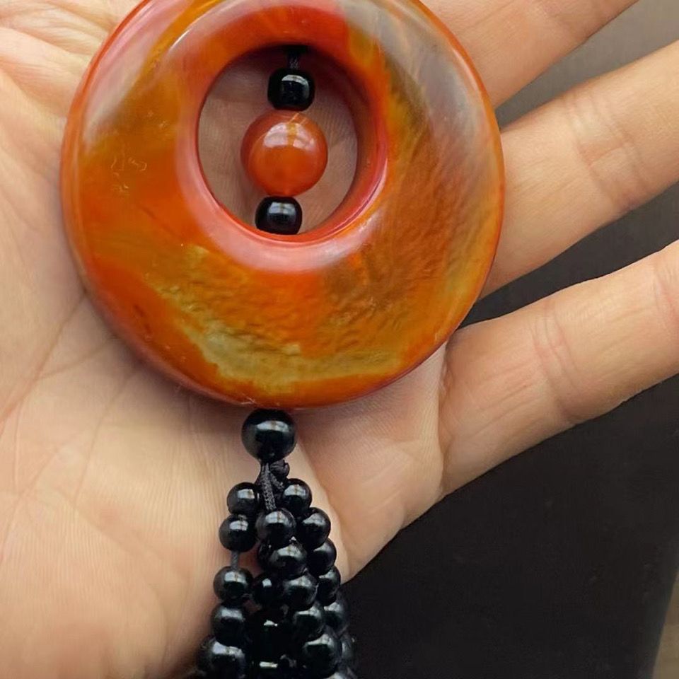 原石红玛瑙战国红天然古玩玉石平安扣项链毛衣链桶珠挂件吊坠简约