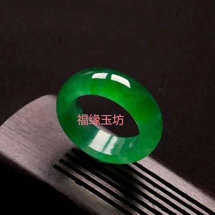 冰种满绿玉戒指缅甸帝王绿阳绿扳指玉戒男女款指环冰透戒圈