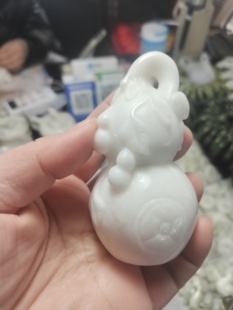 西安特产蓝田玉天然活玉葫芦手把件白底飘翠福禄摆件兵马俑同款