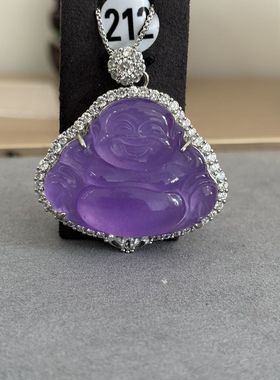紫色佛公玉石紫罗兰冰种高冰佛公吊坠镶嵌石英岩玉石女款挂件项链