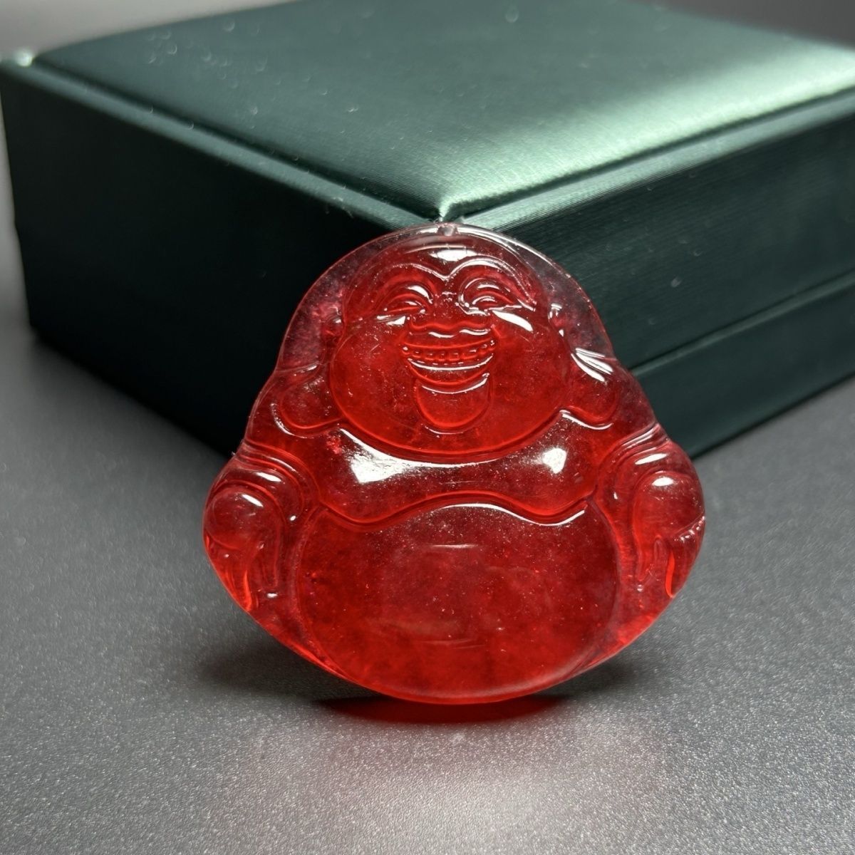 冰种红色玉石平安佛吊坠本命年红色玛瑙玉髓挂件血胆金莲吊坠项链
