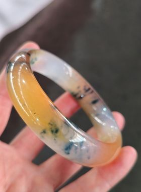 玉手镯 黄龙玉水草手镯 草花手镯黄玉玉手镯 云南黄龙玉色手镯女