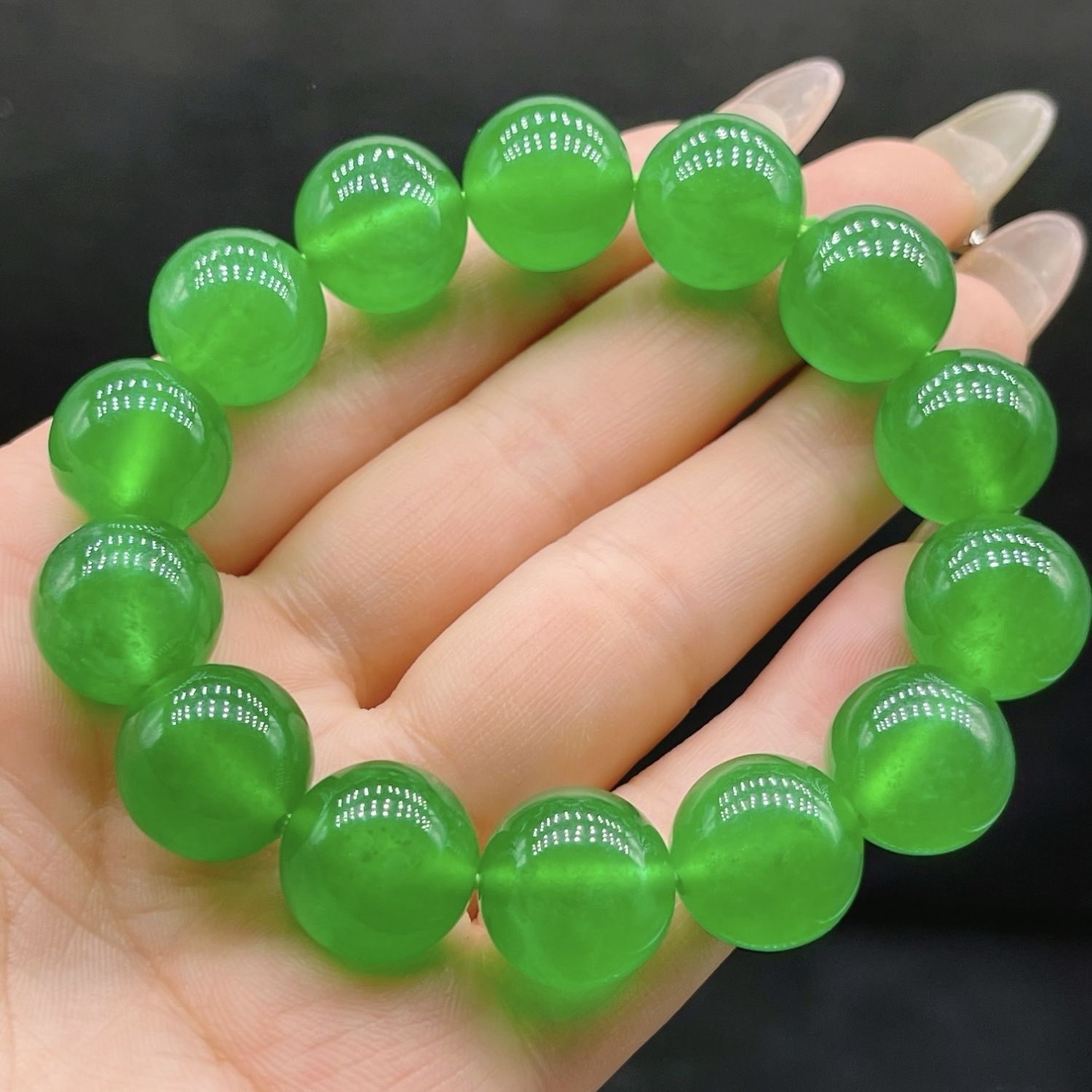 纯天然缅甸翡翠色飘阳绿圆珠玉石手串满绿色帝王绿男女款手链