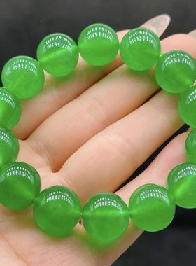 纯天然缅甸翡翠色飘阳绿圆珠玉石手串满绿色帝王绿男女款手链