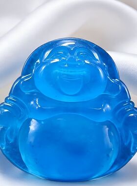 冰透蓝色玉石佛公吊坠挂件项链平安笑佛通透温润送礼自用皆宜招财