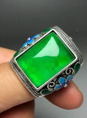 镶嵌扳指复古新款藏族霸气冰种雕刻正品放心男款景泰蓝色大气戒指